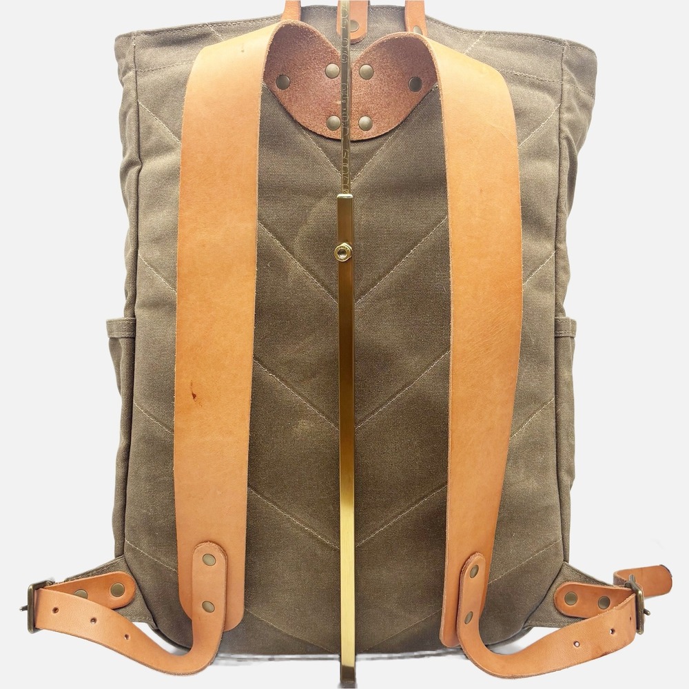 Winter Session Waxed Canvas Roll Top Backpack in Walnut Waxed + Tan Leather - Picture 8 of 16